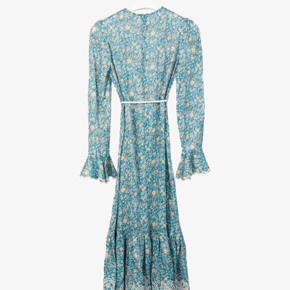 Zimmermann Carnaby Indigo Ditsy Floral-Print Broderie Anglaise Linen Maxi Dress - Picture 3 of 12